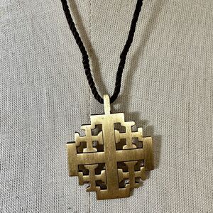 Vintage Terra Sancta Guild Cross pendant necklace on cord